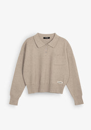 Sand Melange Relaxed Knit Polo Sweater