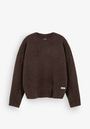 Brown Relaxed Crew Neck Knit Pullover