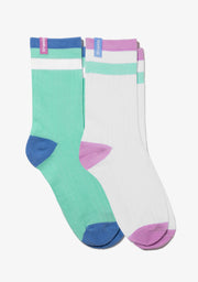 Retro 3 Stripes Cuff Socks 2 Pack Mint-White