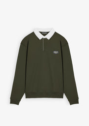 Contrast Collar Army Green Polo Sweatshirt