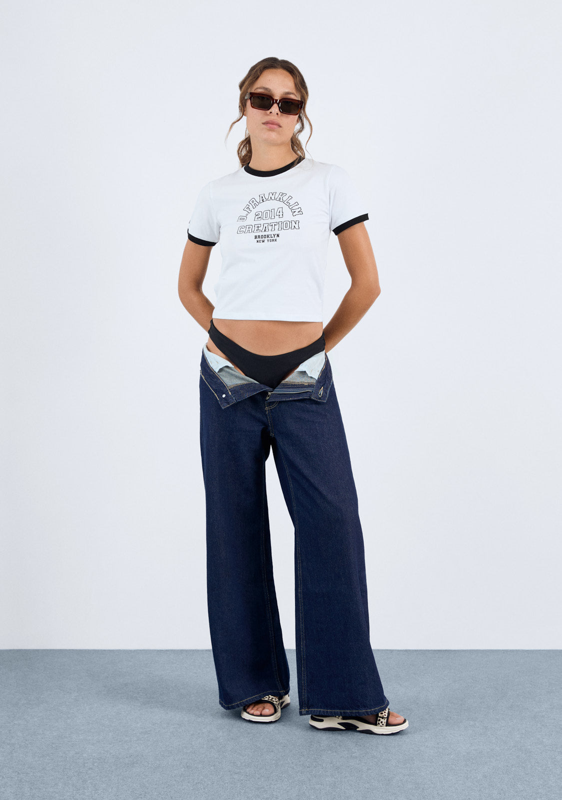 Contrast Ribbed Cropped T-Shirt White