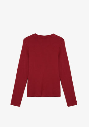 Rib Long Sleeve Top Burgundy