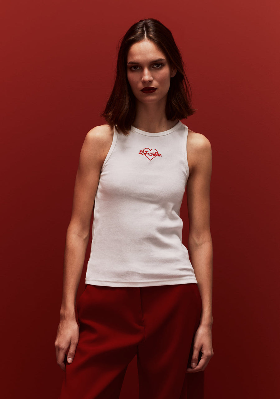 Rib Tank Top Heart White