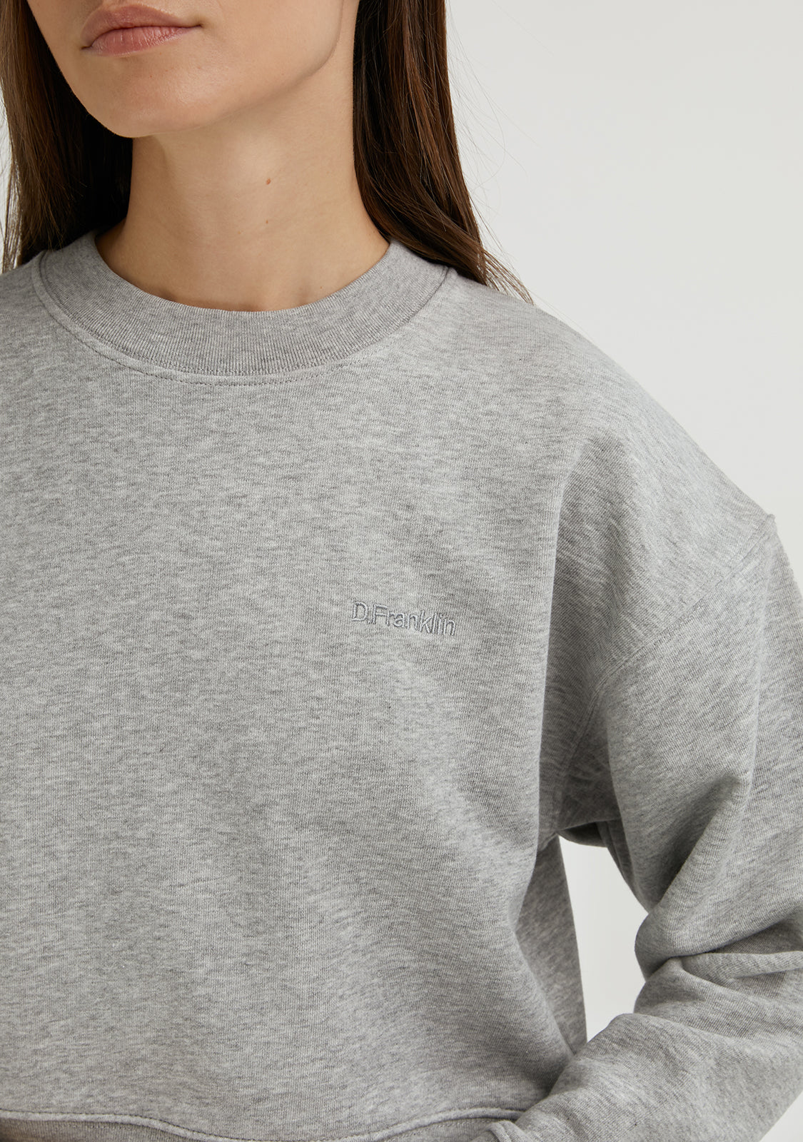 Embroidery Logo Cropped Crew Neck Sweatshirt / Grey