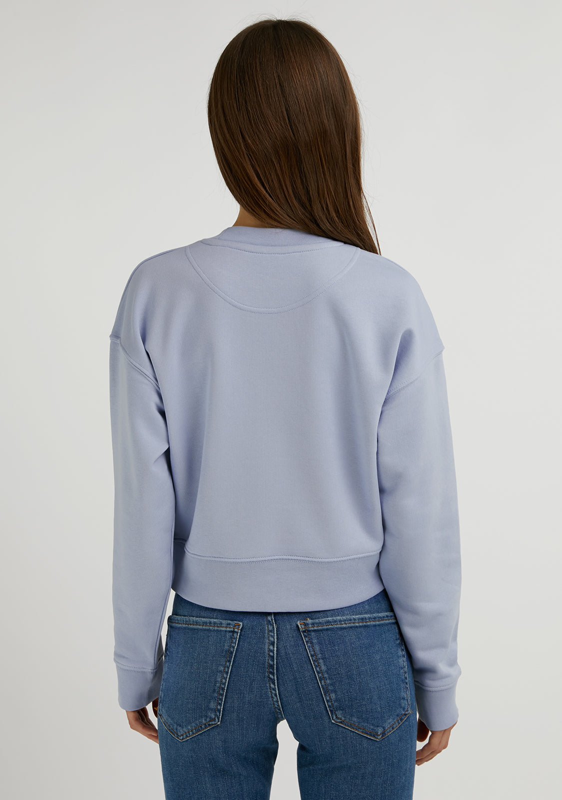 Embroidery Logo Cropped Crew Neck Sweatshirt / Serene Blue