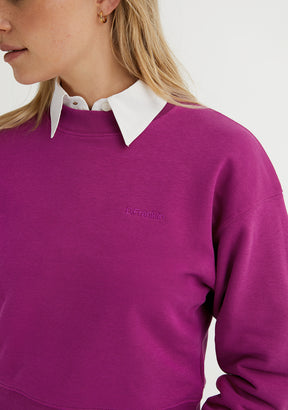 Embroidery Logo Cropped Crew Neck Sweatshirt / Orchid